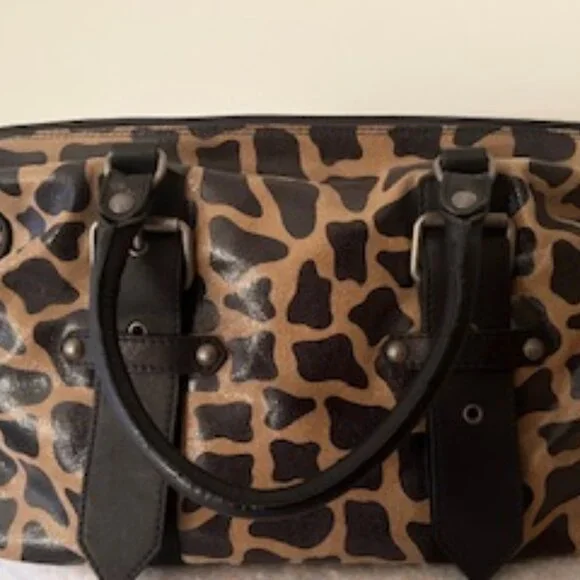 Italian Large Leather Animal Print Handbag - NEW